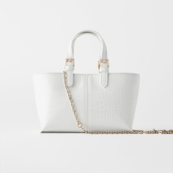 Zara Handbags - Zara white faux croc embossed mini shopper